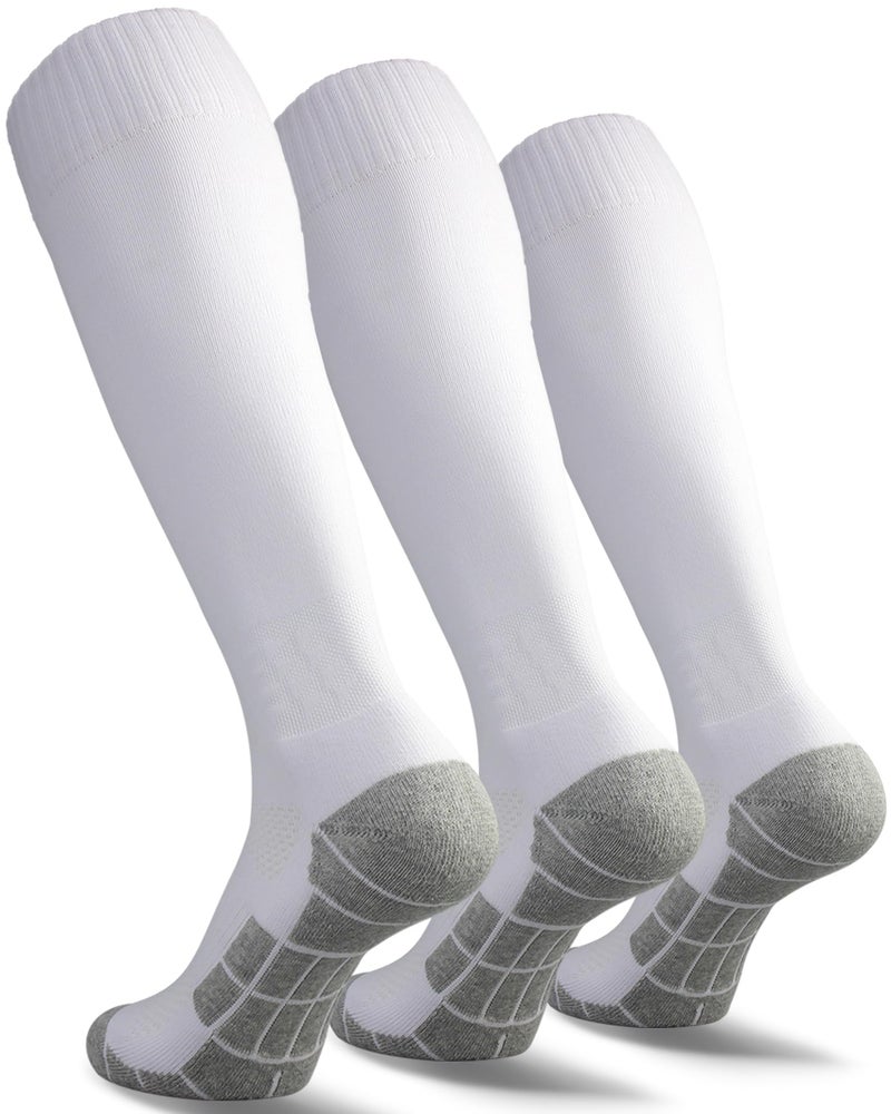 CWVLC Soccer Socks Mens Womens 3 Pairs Sport Equipment Team Athletic Knee High Long Tube Cotton Compression Socks White Large (10-13 Women/8-12 Men) - Image 1